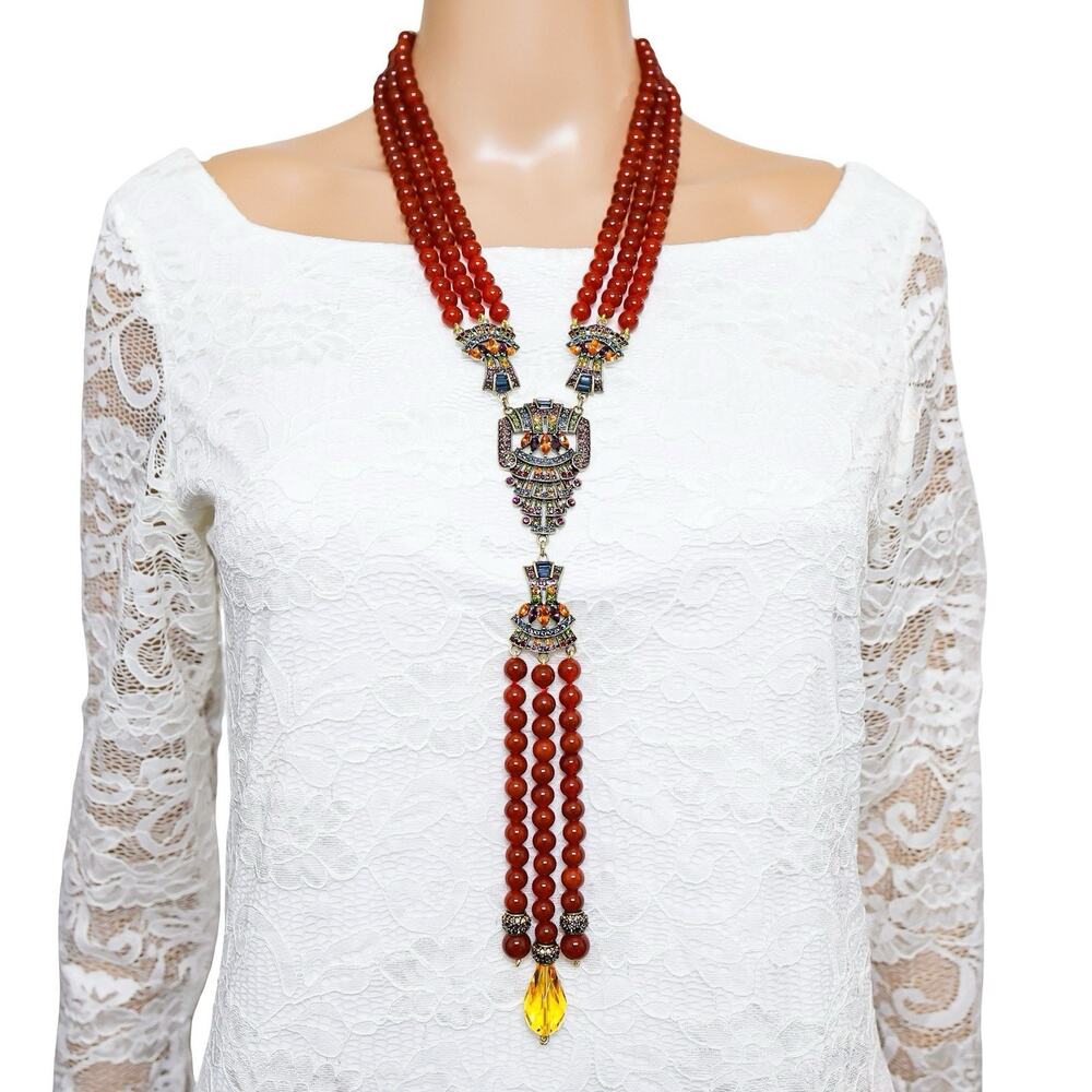 Heidi Daus Necklace Majestic Elegance Art Deco Style Statement In Carnelian Red